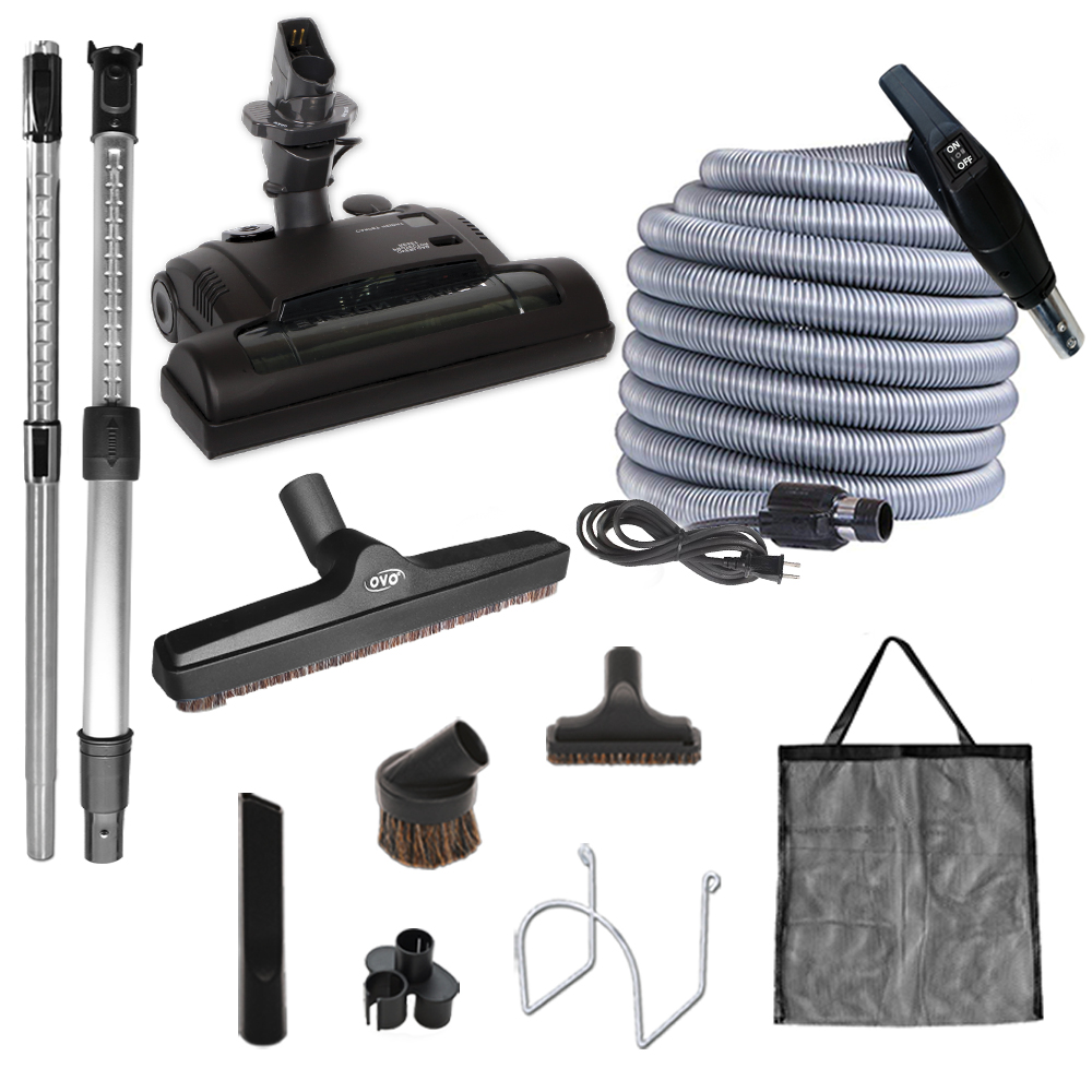 Central vacuum accessory kit for hard surfaces and carpets