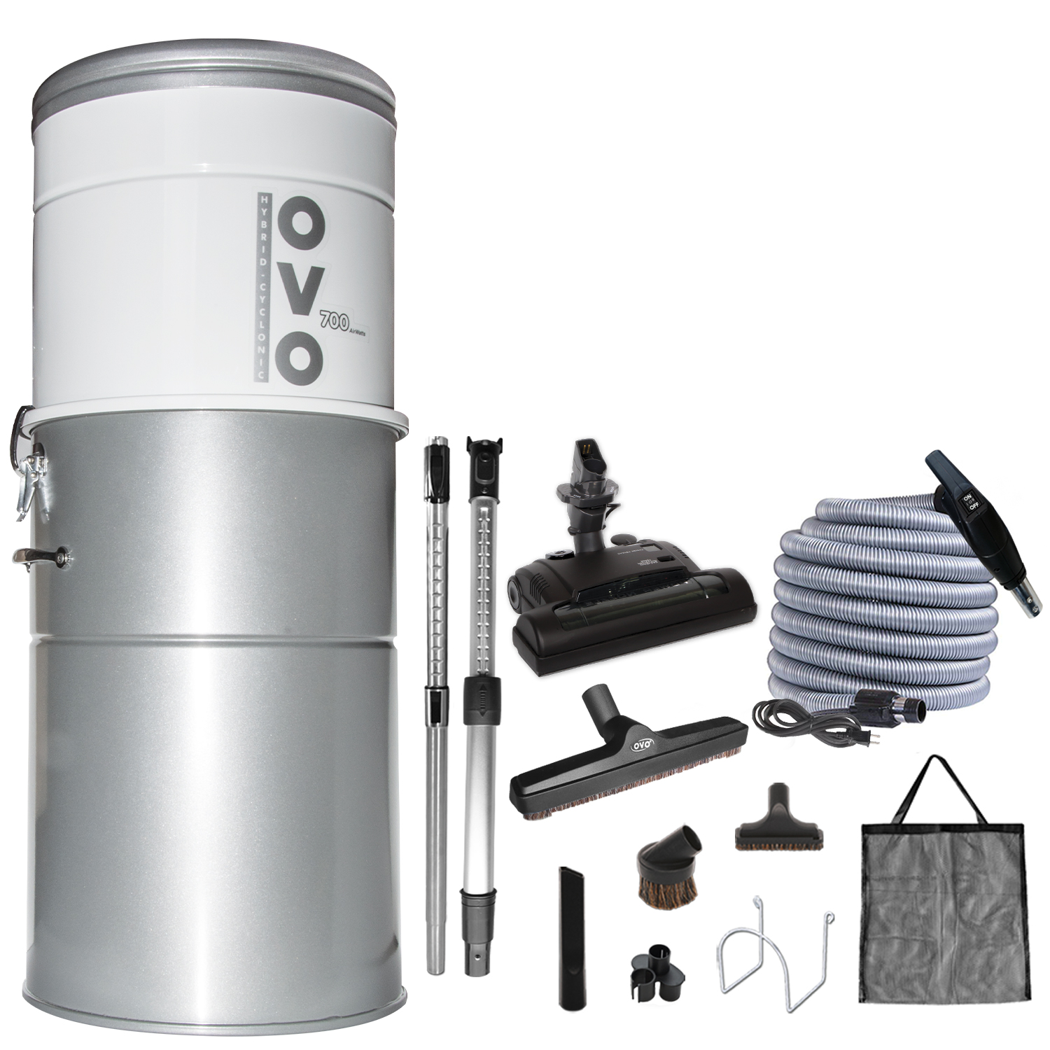 OVO central vacuum, 700AW, with accessory kit included