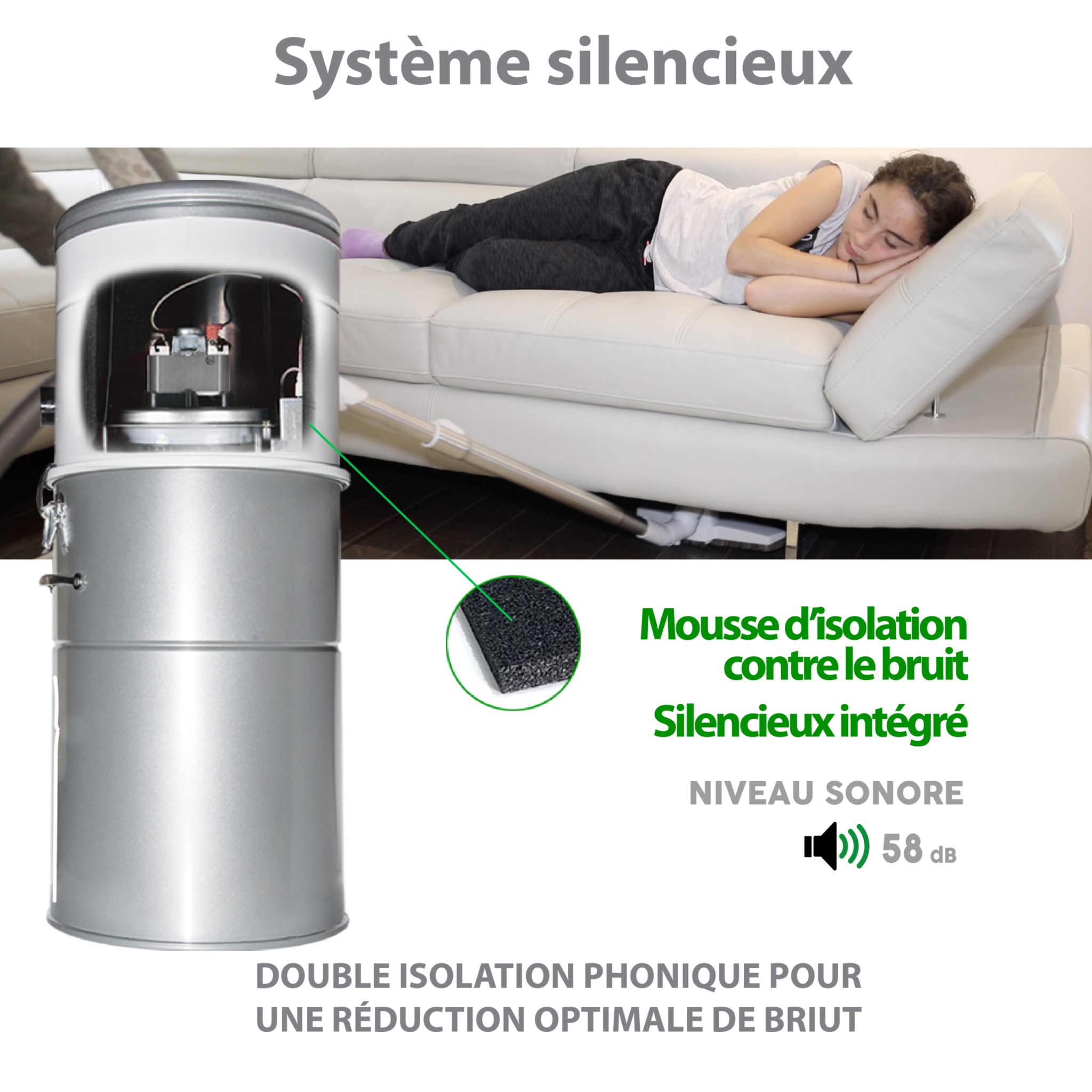 OVO 700 Airwatts – Système d'Aspiration Central Hybride Semi-Commercial, 35L / 9,25 Gal. Cuve à chargement par le bas, 115” H2O Puissance d’aspiration, Couvre jusqu’à 9 550 pi² / 887,2 m². – Image 4